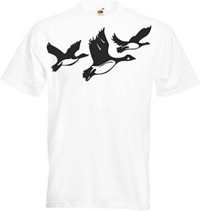 camisetas de patos volando blanca