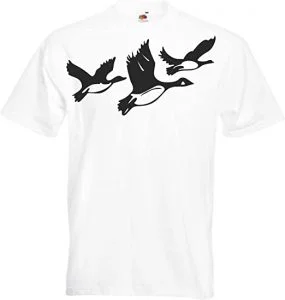 camisetas de patos volando blanca