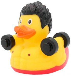 pato de goma con pesas